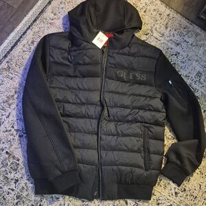 GUESS Black Quilted Jacket with Hood